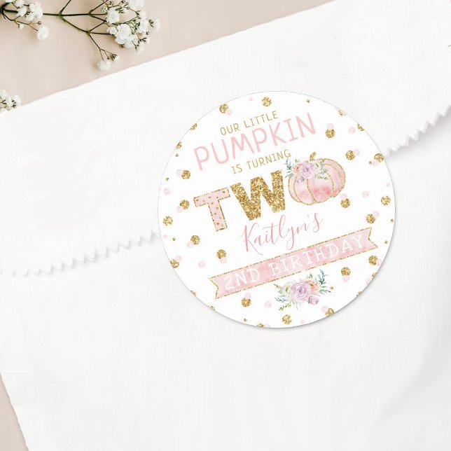 Sticker Rond Petites filles Citrouilles 2e anniversaire (Créateur téléchargé)