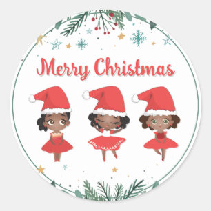 Sticker Rond Petites filles Noël Père Noël Ballerinas
