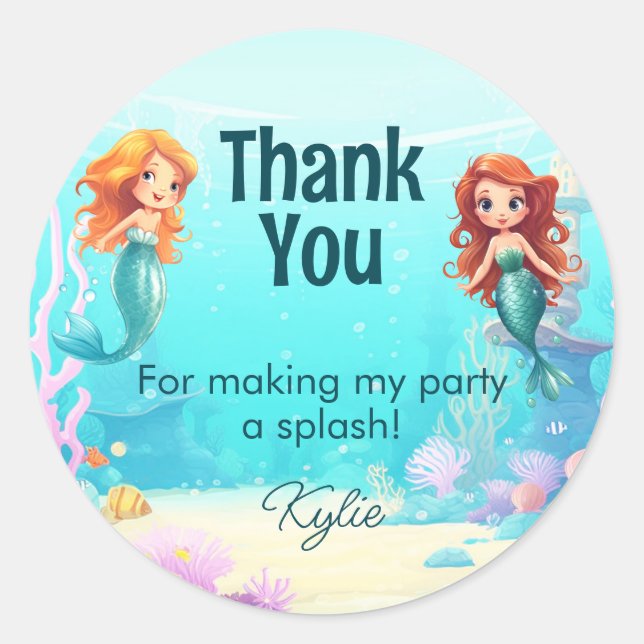 Sticker Rond Petites sirènes sous la mer Anniversaire (Devant)