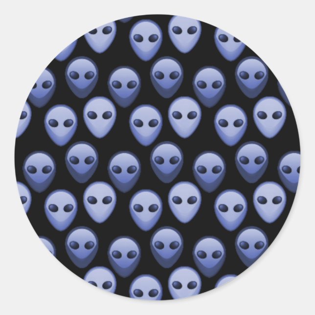 Sticker Rond Petites têtes d'Aliens bleues (Devant)