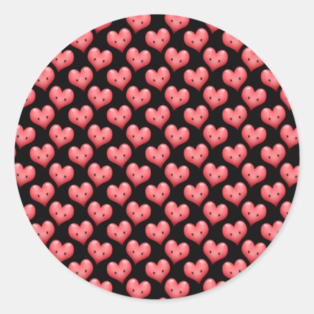 Sticker Rond Petits Coeurs rouges mignons en noir (Devant)