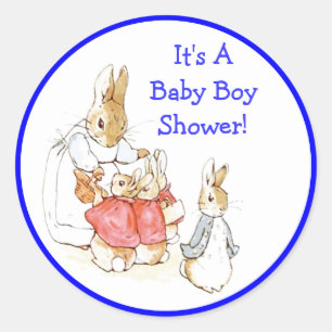 Sticker Rond Petits lapins lapin Baby Boy Shower Invitation