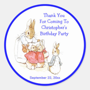 Sticker Rond Petits lapins lapins bébé garçon Merci d'anniversa