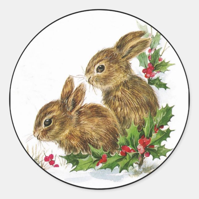 Sticker Rond Petits lapins Noël (Devant)