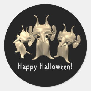 Sticker Rond Petits Martiens, Happy Halloween, personnalisées