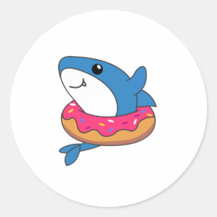 Sticker Rond Petits requins Animaux Amusants Dans Le Requin À D