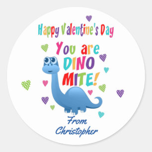 Sticker Rond Petits Valentines Jour Classe Dinosaure Cadeau