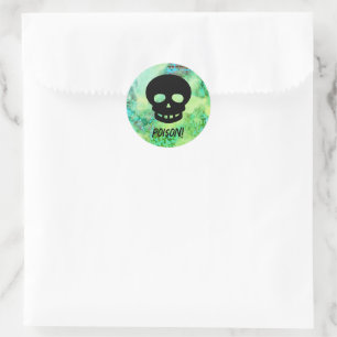 Sticker Rond Peur Vert POISON Crâne noir Halloween Favoriser