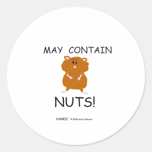 Sticker Rond Peut contenir des noix Hamster syrien (Devant)