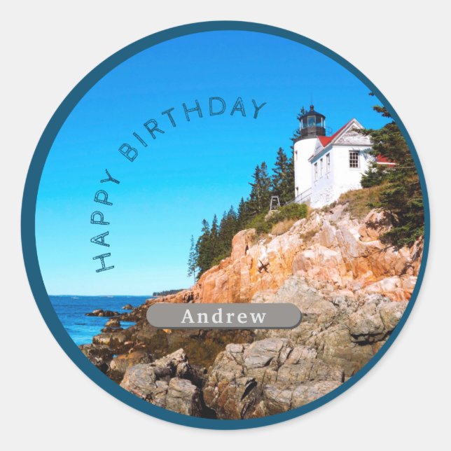 Sticker Rond Phare de Bass Harbour Anniversaire Acadia NP (Devant)