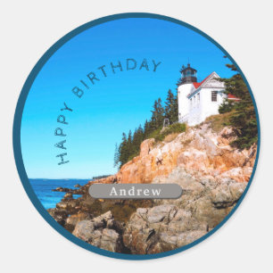 Sticker Rond Phare de Bass Harbour Anniversaire Acadia NP