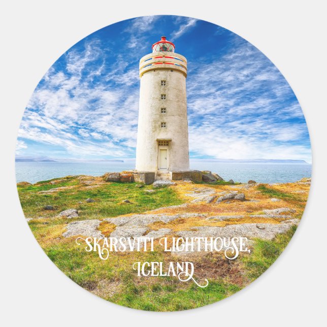 Sticker Rond Phare de Skarsviti, Islande (Devant)