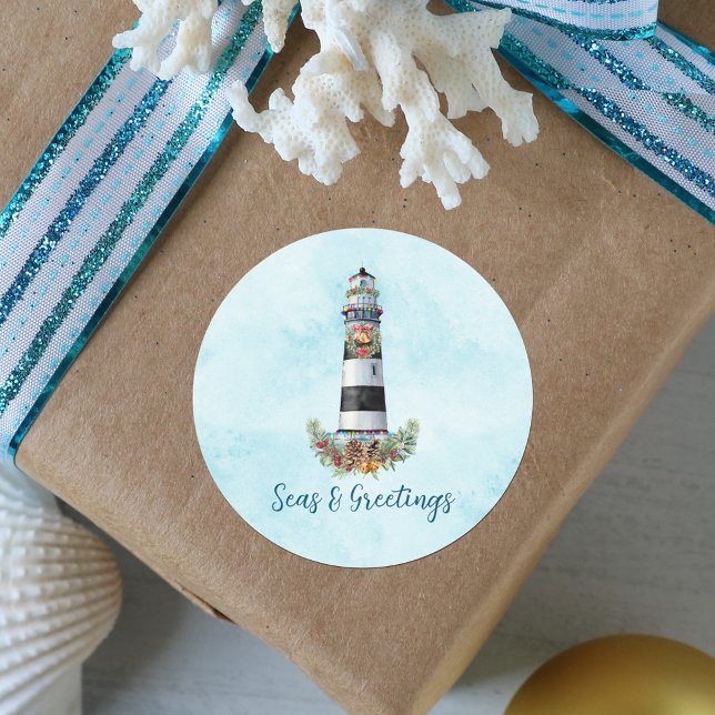 Sticker Rond Phare Nautique de Noël (Créateur téléchargé)