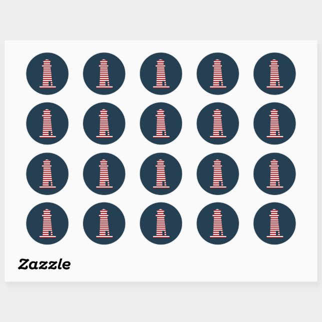 Sticker Rond Phare nautique Rouge Blanc Bleu Plage côtière (Feuille)