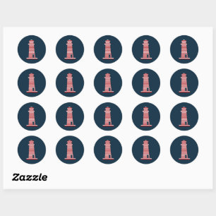 Sticker Rond Phare nautique Rouge Blanc Bleu Plage côtière