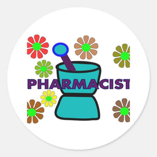 Sticker Rond "Pharmacien" Fleurs rétro T-shirts & cadeaux (Devant)