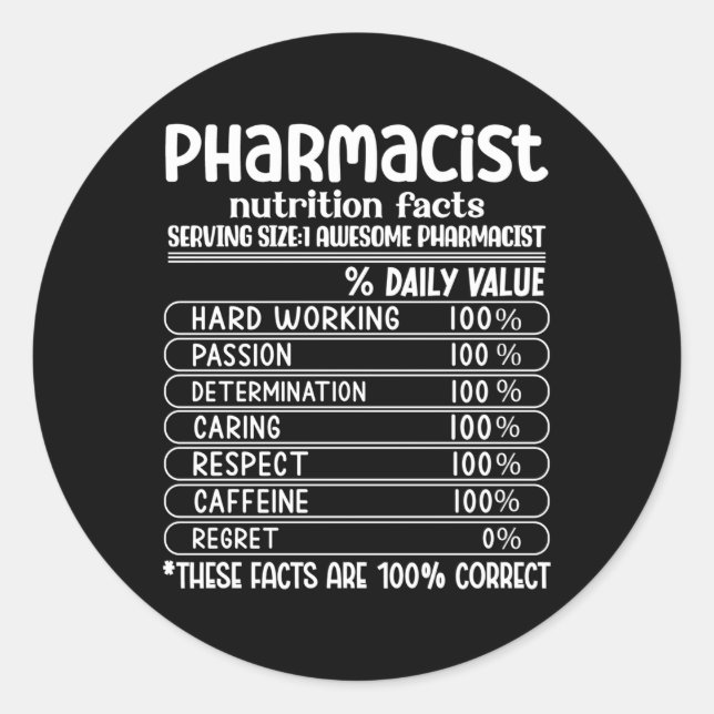 Sticker Rond Pharmaciste Technicien Nutrition Facts Pharmacie T (Devant)