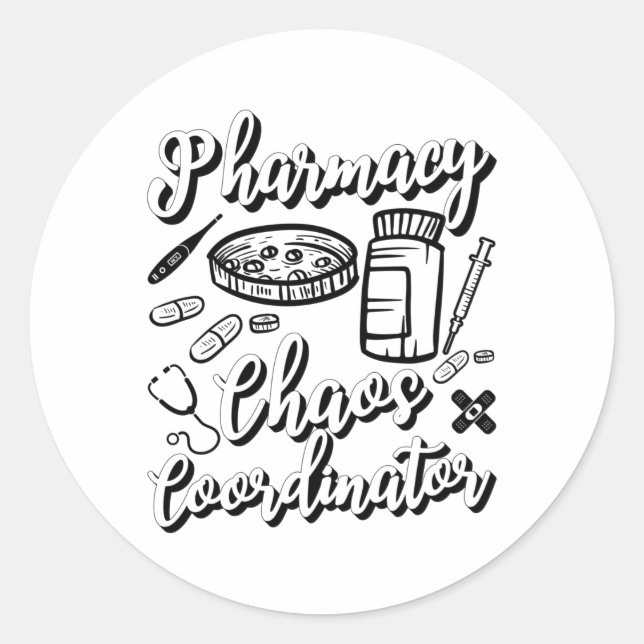 Sticker Rond Pharmaciste Technicien Pharmacie Coordinateur Chao (Devant)