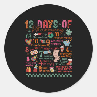 Sticker Rond Pharmacy Christmas Shirt - 12 Days Of Pharmacy Tec