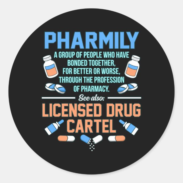 Sticker Rond Pharmily Pharmacy Technicien Pharmacy PharmD (Devant)