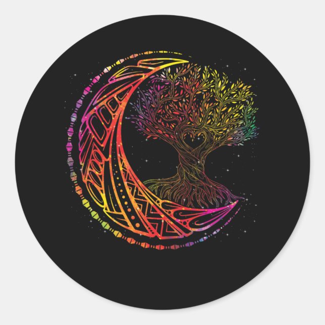 Sticker Rond Phases de la lune de l'arbre de vie Mandala Yoga (Devant)