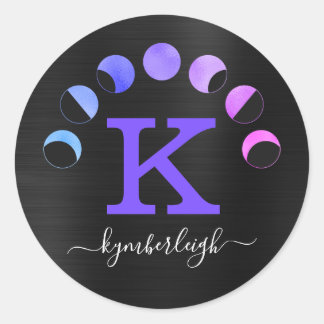 Sticker Rond Phases de la lune Purple rose Turquoise Glam Nom