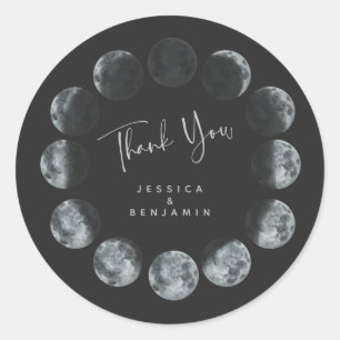 Sticker Rond Phases de lune d'aquarelle noire personnalisées
