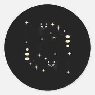 Sticker Rond Phases de Lune Sorcière Chat Céleste Art de Chat N