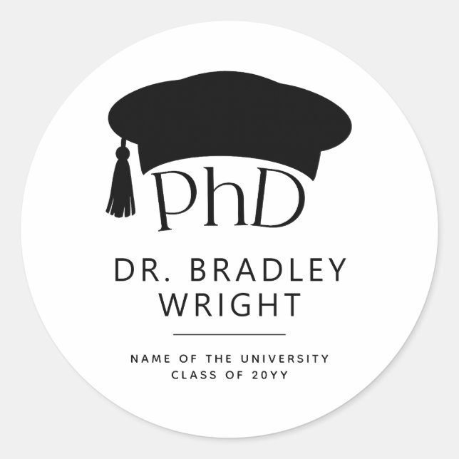 Sticker Rond PhD Doctoral Grad Hat Doctoral Degree Graduation (Devant)