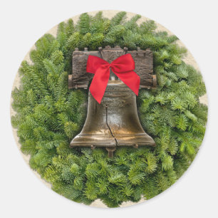Sticker Rond Philadelphie Liberty Bell Wreath sur Parchemin