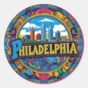Sticker Rond Philadelphie Ville Pennsylvanie États-Unis horizon