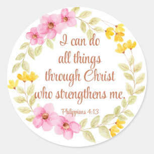 Sticker Rond Philippiens 4:13 Écriture florale rose et jaune
