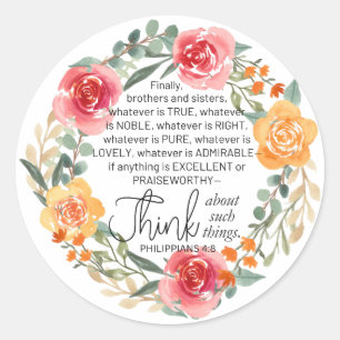 Sticker Rond Philippiens 4:8 Couronne florale rose et jaune