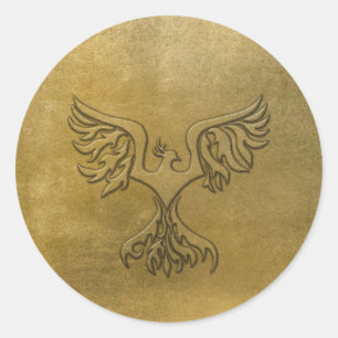 Sticker Rond Phoenix Bird Gold Embossé