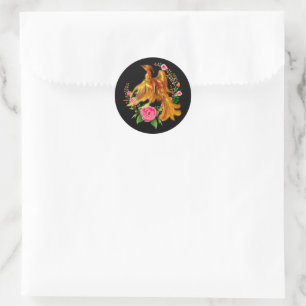 Sticker Rond Phoenix Floral Se Lève De L'Imaginaire Des Cendres