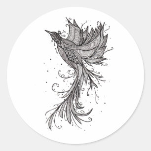 Sticker Rond Phoenix Lineart