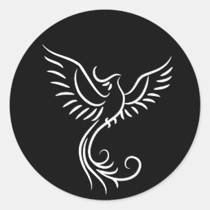 Sticker Rond Phoenix noir blanc Mystical Bird Rise
