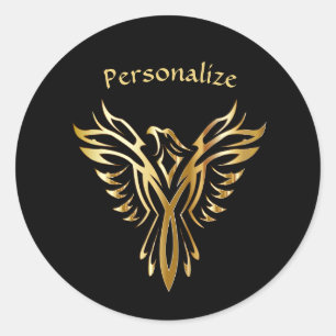 Sticker Rond Phoenix Rising Black & Gold Elegant