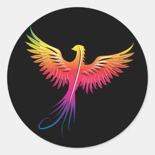 Sticker Rond Phoenix se levant aux couleurs vives