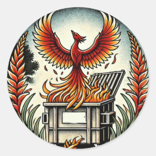 Sticker Rond Phoenix se lève des cendres d'incendie de la poube