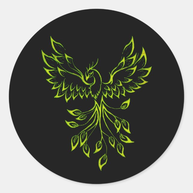 Sticker Rond Phoenix vert se lève sur le noir (Devant)
