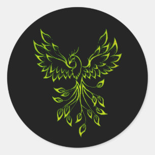 Sticker Rond Phoenix vert se lève sur le noir