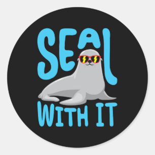 Sticker Rond Phoque Avec Il Animal De Mer