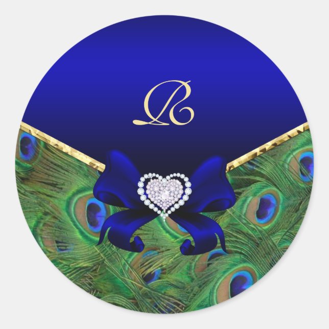 Sticker Rond Phoque cadeau Mariage Royal Blue Peacock (Devant)