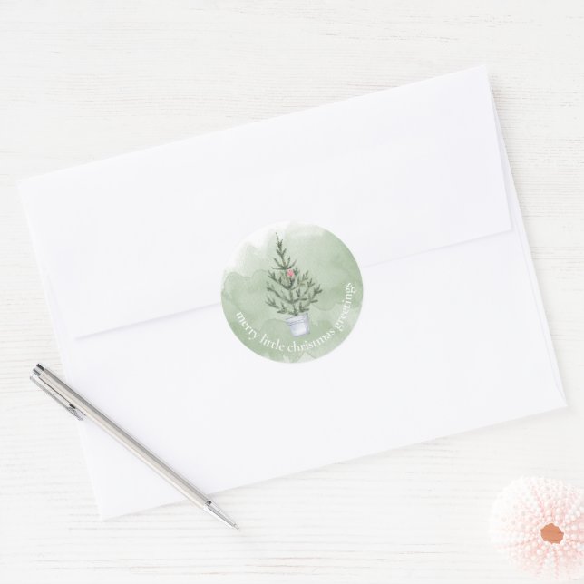 Sticker Rond Phoque d'enveloppe de Noël vert et blanc (Enveloppe)