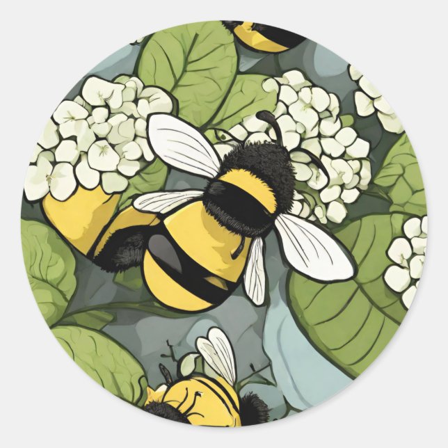 Sticker Rond Phoque d'enveloppe florale d'abeille et d'hydrandg (Devant)