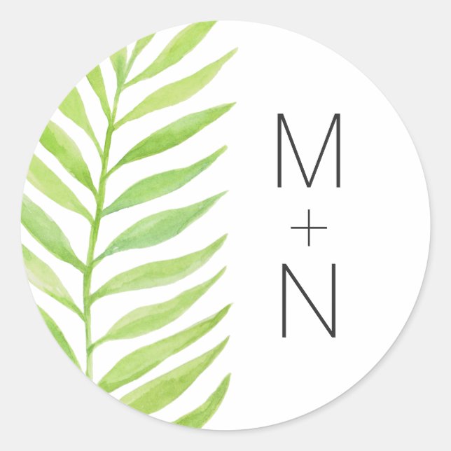 Sticker Rond Phoque d'enveloppe mariage Palm Frond monogramme 4 (Devant)