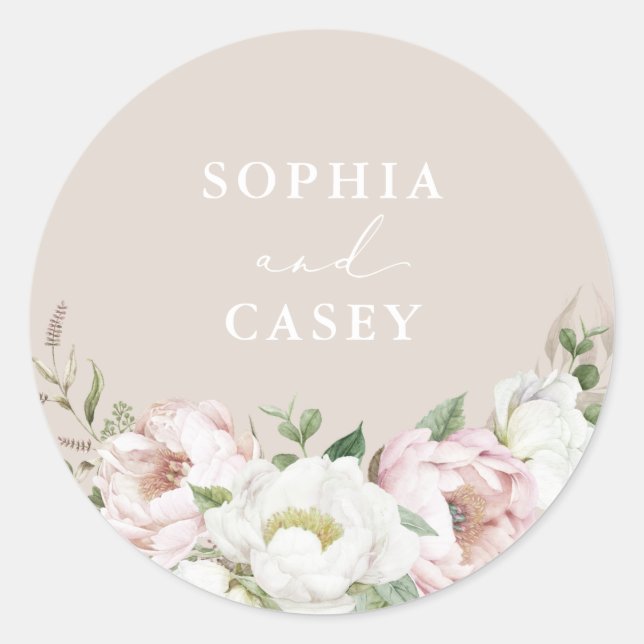 Sticker Rond Phoque Floral Blanc Peony Enveloppe verte (Devant)