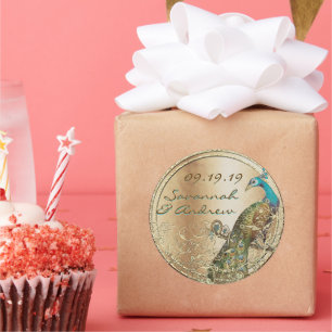 Sticker Rond Phoque Mariage Inséparable Peacock or