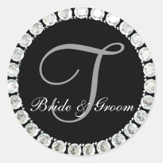 Sticker Rond Phoque personnalisable T monogramme diamant